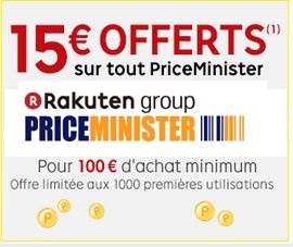 15 euros offerts pour 100 euros d’achats Priceminister