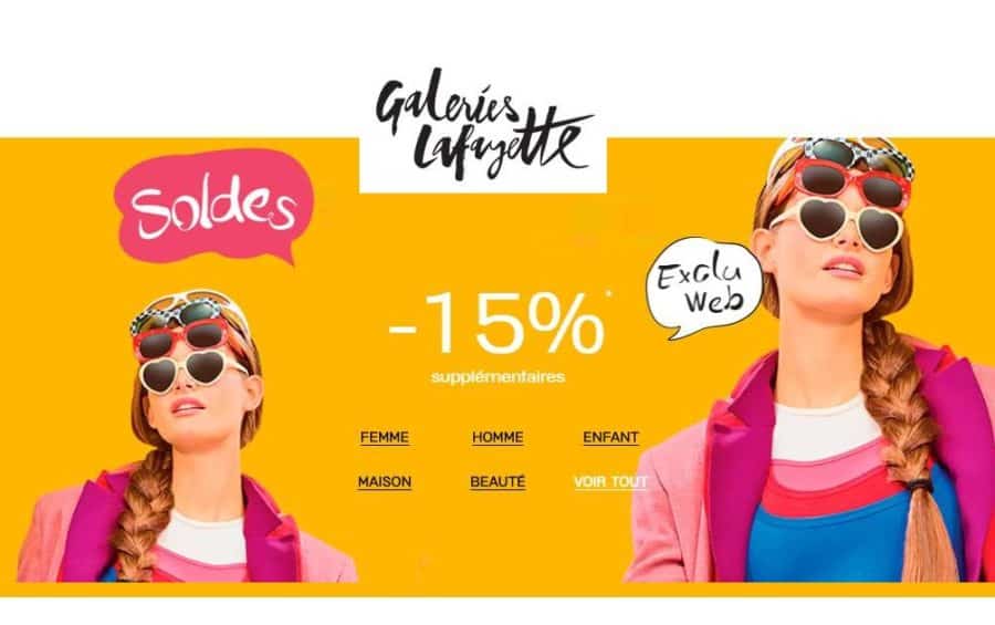 15% supplémentaires sur les Soldissimes Galeries Lafayette / aujourd’hui seulement