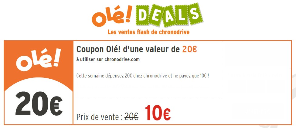 Bon d’achat ChronoDrive 20 euros d’achats pour 10 euros