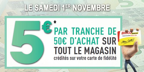 1er novembre chez Bricomarché : 5 euros offerts tous les 50 euros