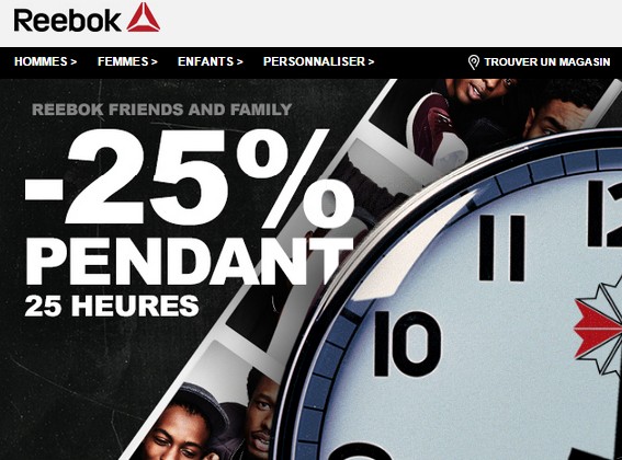 25% de remise sur tout le site Reebok (25h uniquement)