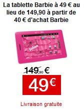 tablette tactile Barbie Lexibook offre FNAC