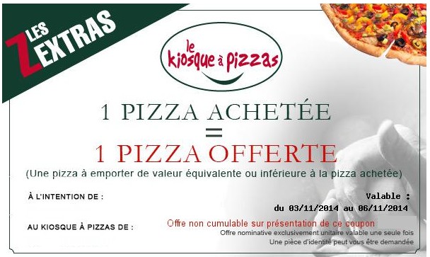 1 pizza gratuite pour une achetee