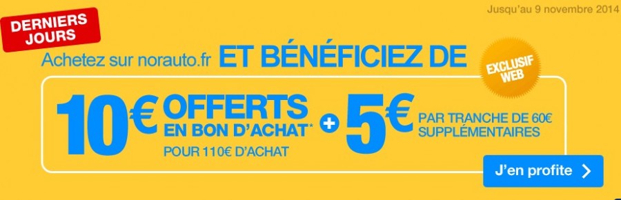 10 euros offerts dès 110 euros sur Norauto