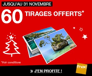 60 tirages photo offerts avec retrait gratuit en magasin FNAC (uniquement frais traitement 2€)