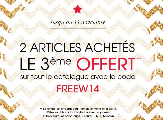 2 articles achetés sur Brandalley = le 3eme gratuit sur tout le site