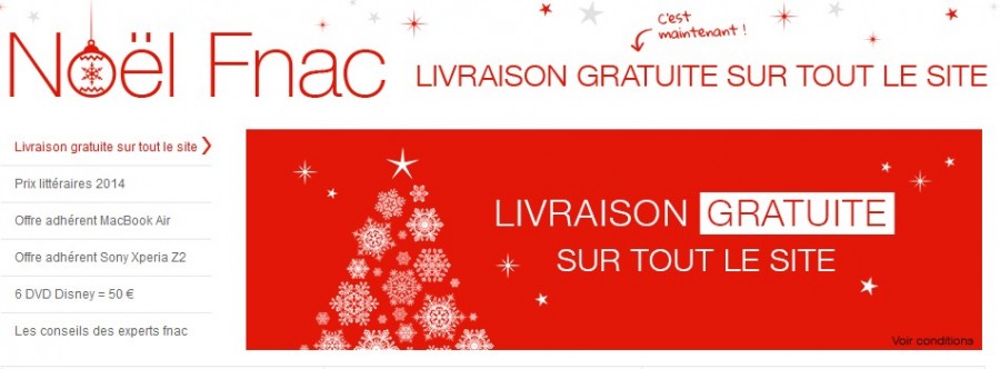 Pour Noel livraison gratuite sans minimum FNAC 