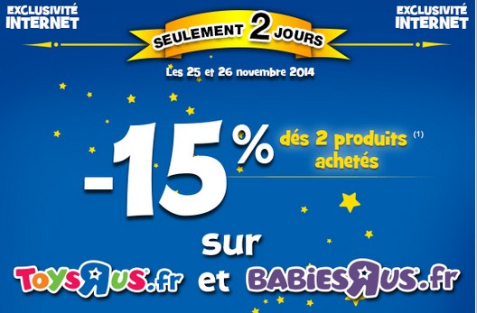 remise sur Toys’r Us dès 2 articles achetés 