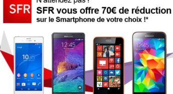 70 euros de remise sur l‘achat d’un smartphone avec forfait SFR Carré pour 1euro