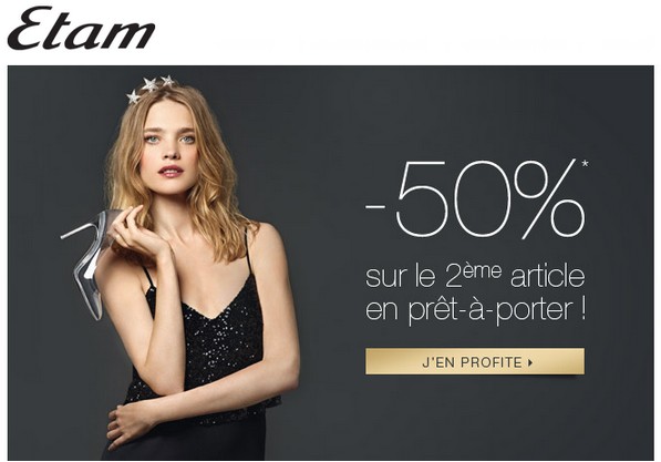 50 pourcent sur le second article Etam