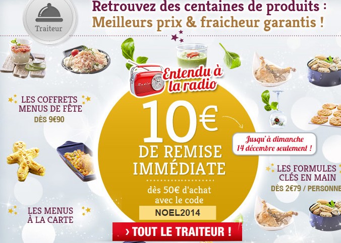 Spécial repas de fêtes : 10 euros de remise pour 50 euros d’achat Auchan Traiteur