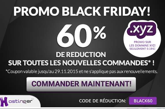 Cyber Week-End : 60% sur tous les services Hostinger : hébergement, nom de domaine, serveurs