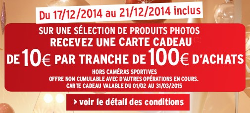 10 euros offerts par tranche de 100 euros d’achats dans le rayon Photo sur Darty / PROLONGATION