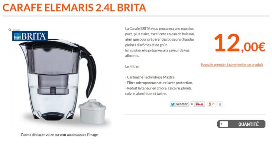 carafe filtrante Brita Elemaris 12 euros