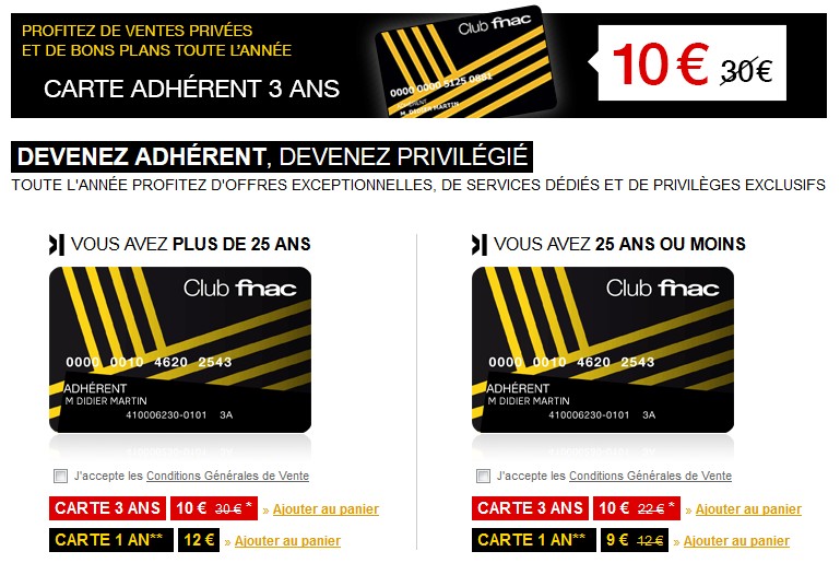 10 euros la carte FNAC