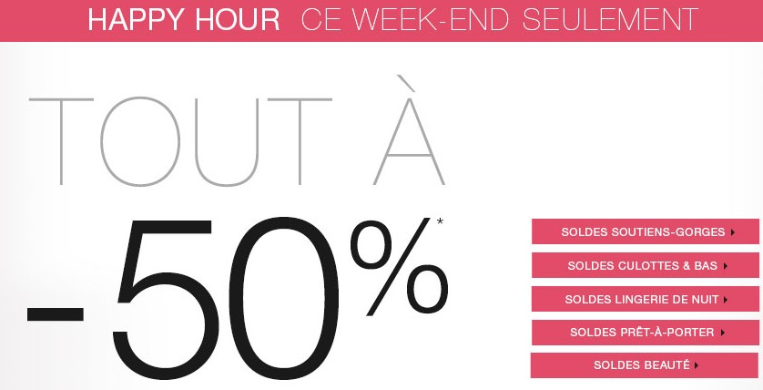 Happy Hour Etam : toute la lingerie et prêt à porter à moins 50%