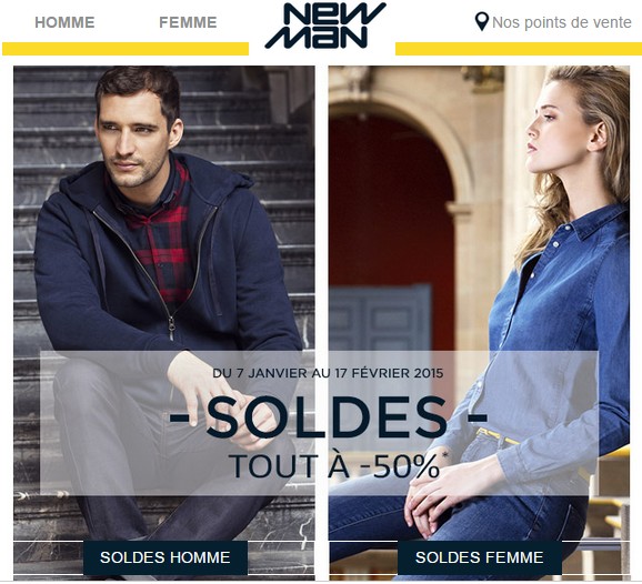 Tout à moins 50% dans les soldes New Man hiver 2015 !