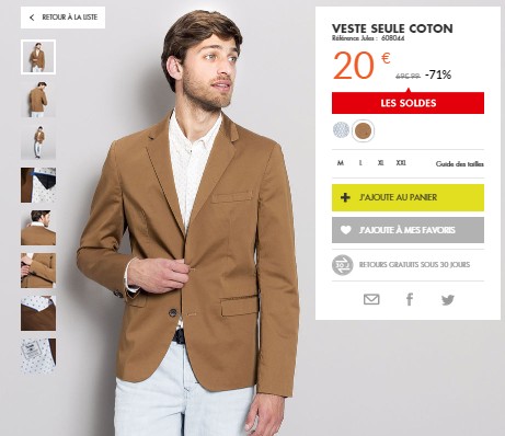 Veste homme Jules à 20 euros (au lieu de 69 euros) – 3eme démarque !