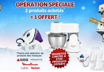 2 appareils achetés = 1 gratuit / Seb, Tefal, Calor, Rowenta, Moulinex