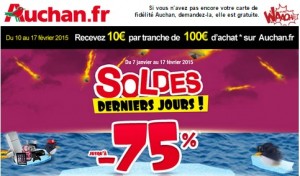 10 euros par tranche de 100 euros Auchan Soldes