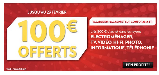 100 euros pour tout achat de 500 euros CONFORAMA