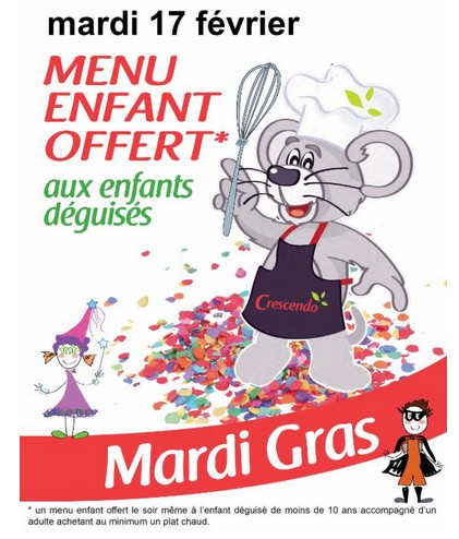 Cafétéria Crescendo repas enfant gratuit 