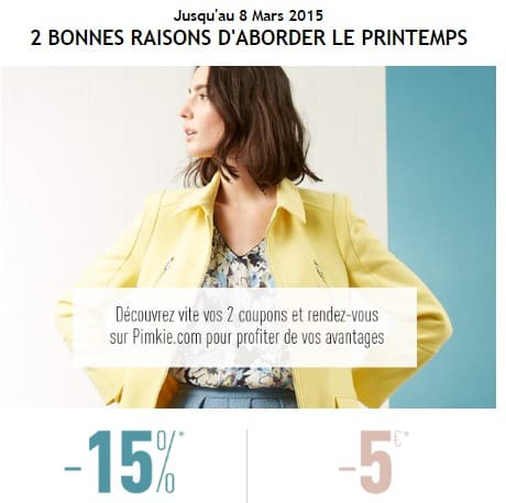 Nouvelle collection Pimkie : 15% de remise ou 5 euros dès 30 euros avec un code promo