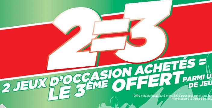 Occasion jeux Xbox 360 / PS3 : 2 achetés = 1 gratuit