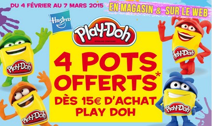 Offre King Jouet – Play-Doh : 15 euros d’achats = 4 pots gratuits
