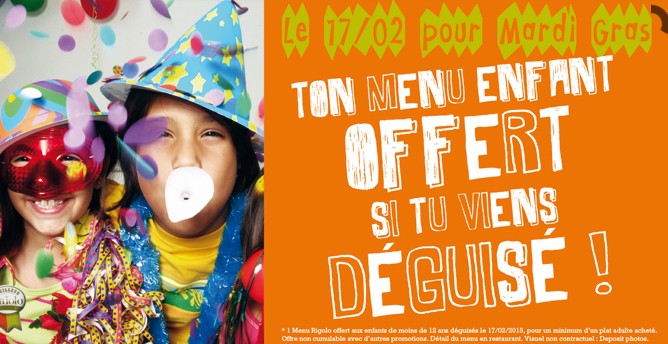 Menu enfant gratuit pour mardi gras dans les Pizza Pai (si déguisé, uniquement le 17 février)