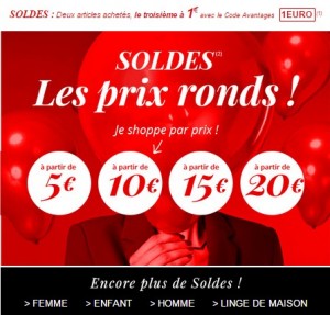 soldes 3 Suisses 2 achetés = le troisième à 1 euro