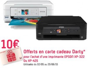 10 euros de carte cadeau sur l’achat d’une imprimante Epson