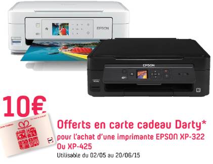 1 imprimante Epson achetée = 10 euros en carte cadeau Darty