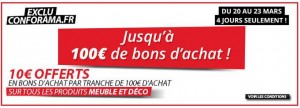 10 euros tous les 100 euros meubles et Déco Conforama