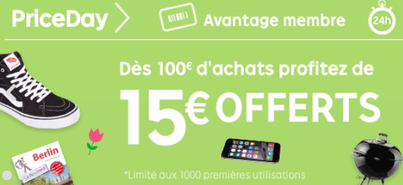 PriceDay 15 euros de remise sur Priceminister