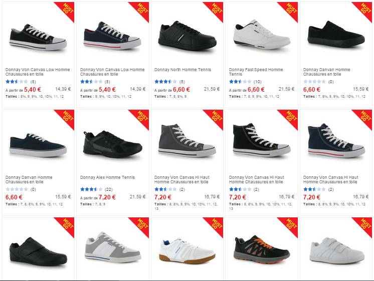 A partir de 11,39 euros les baskets Donnay homme port inclus (plusieurs modèles)