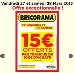 bons d’achats de 15 euros BRICORAMA