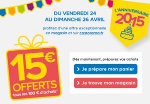 Castorama 15 euros tous les 100 euros