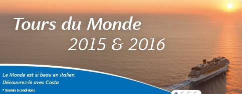 Croisière / Tour du Monde 2015 99 jours / 98 nuits Costa à 10144 euros au lieu du double (départ 14 sept.)