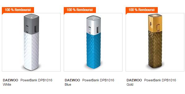 100% remboursé : Batterie portable 2600 mAh + Lampe de poche Daewoo (valeur 19,90 euros)