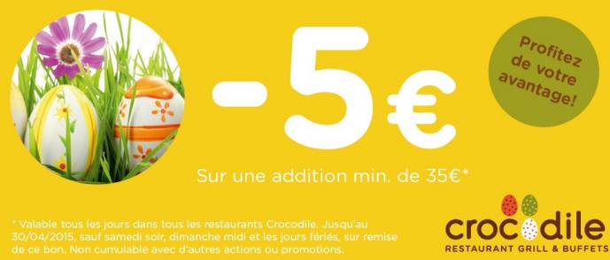 Coupon restaurant Crocodile : 5 euros de remise sur l’addition