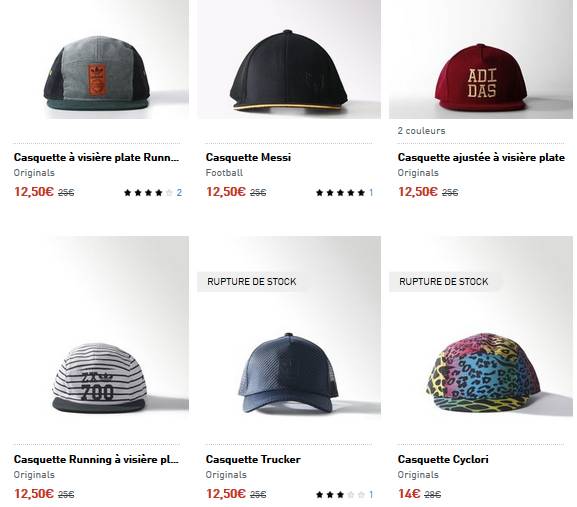 Casquette Adidas à 12,5 euros port inclus (différents modèles) au lieu du double