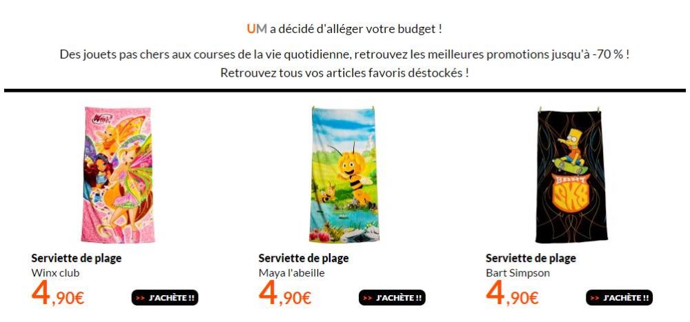 4,90 euros le drap de plage Bart Simpson, Maya ou Winx 70 x 140 cm (+6,5 de port)