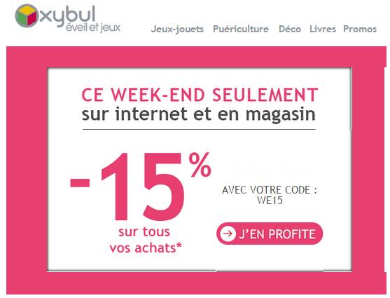 Jusqu’à ce soir 15% sur vos achats sur Oxybul