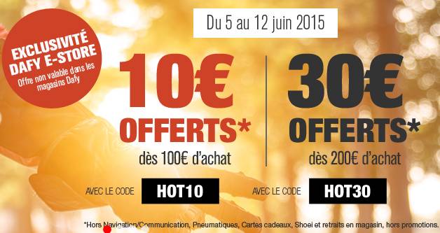 Dafy Moto : remise de 10 euros dès 100 euros ou 30 euros dès 200 euros