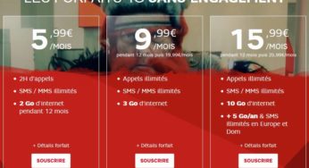 Vente flash Forfaits SFR sans engagements : 9,99 euros SFR Red illimité + 3Go internet (4G) au lieu de 19,99 euros