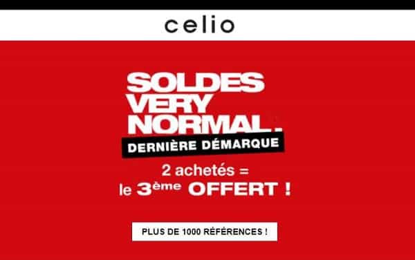 2 articles en soldes Celio achetés = le troisième offert !