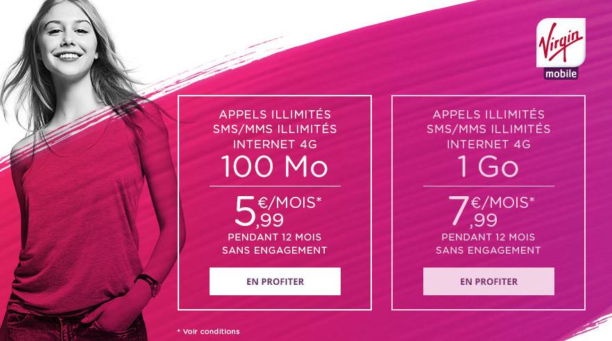 Vente privée Virgin Mobile : 5,99 euros le forfait Appel/SMS/MMS illimité + 100mo internet (sans engagement)