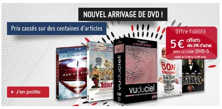 Bon plan DVD : 5 euros de remise dès 29 euros d’achats (même promo)