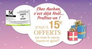 5 euros tous les 50 euros rayons jouets et sports AUCHAN